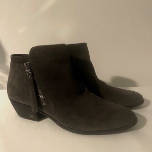 DARK GRAY SUEDE SAM EDELMAN PACKER DOUBLE SIDED ZIP ANKLE BOOTIES LEATHER 8.5